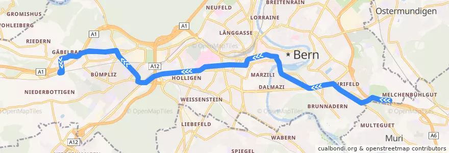 Mapa del recorrido Tram 8: Saali => Brünnen Westside Bahnhof de la línea  en Bern.