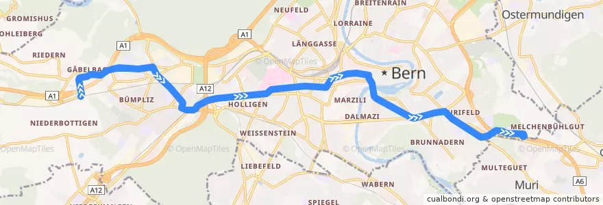 Mapa del recorrido Tram 8: Brünnen Westside Bahnhof => Saali de la línea  en Bern.