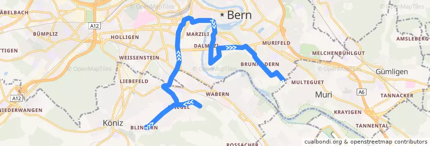 Mapa del recorrido Bus 19: Blinzern => Elfenau [sonntags] de la línea  en Verwaltungsregion Bern-Mittelland.