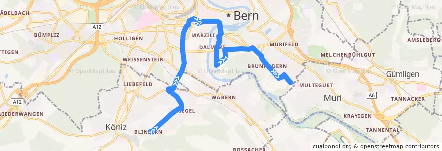 Mapa del recorrido Bus 19: Blinzern => Elfenau de la línea  en Verwaltungsregion Bern-Mittelland.