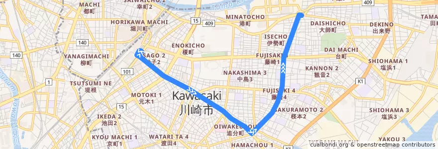 Mapa del recorrido 大師線 川崎駅 => 大師 de la línea  en 川崎区.
