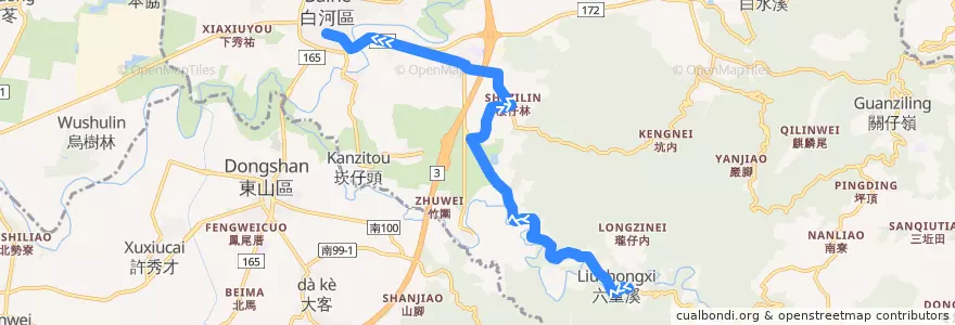 Mapa del recorrido 黃10-1(往白河_返程) de la línea  en 白河區.