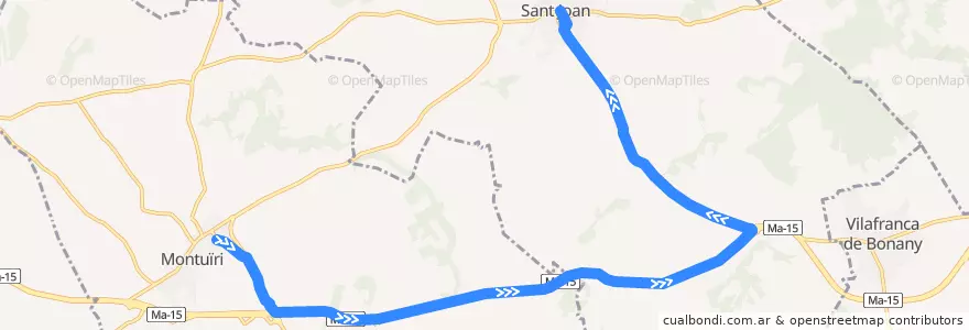 Mapa del recorrido Bus 421: Sant Joan →  Montuïri de la línea  en Pla de Mallorca.