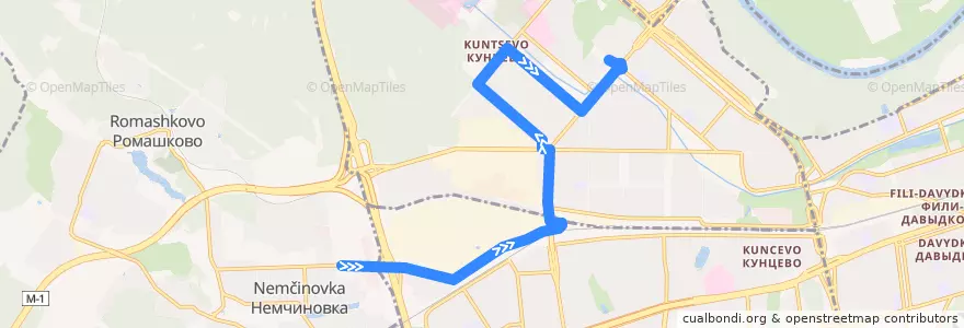 Mapa del recorrido Автобус 794: Немчиновка => Метро "Молодёжная" de la línea  en Западный административный округ.