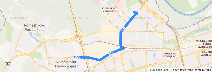 Mapa del recorrido Автобус 794к: Немчиновка => Метро "Молодёжная" de la línea  en Западный административный округ.