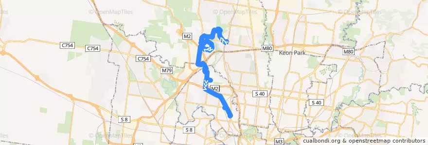 Mapa del recorrido Bus 477: Broadmeadows Station => Gladstone Park & Airport West & Essendon => Moonee Ponds de la línea  en Виктория.