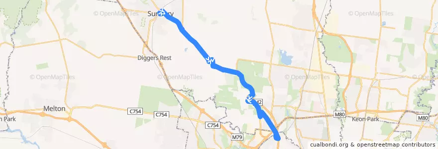 Mapa del recorrido Bus 479: Sunbury Station => Melbourne Airport => Airport West Shopping Centre de la línea  en City of Hume.