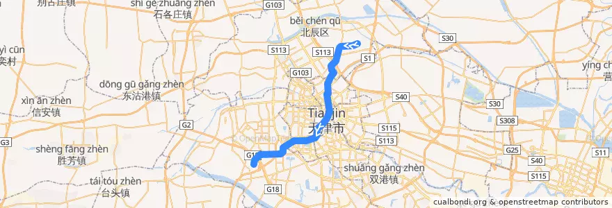Mapa del recorrido 天津地铁3号线 de la línea  en تیانجین.