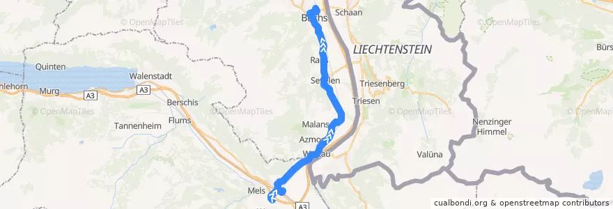 Mapa del recorrido Bus 400: Mels => Buchs SG de la línea  en Sankt Gallen.