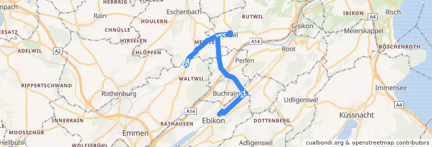 Mapa del recorrido Bus 111: Waldibrücke => Ebikon de la línea  en Lucerne.