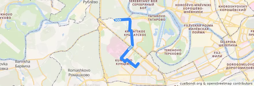 Mapa del recorrido Автобус 251: Автобаза Генштаба - Метро "Молодёжная" de la línea  en Западный административный округ.
