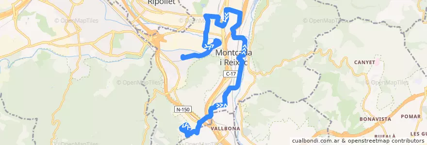 Mapa del recorrido 155 - Can Cuiàs - Santa Maria de Montcada de la línea  en Montcada i Reixac.