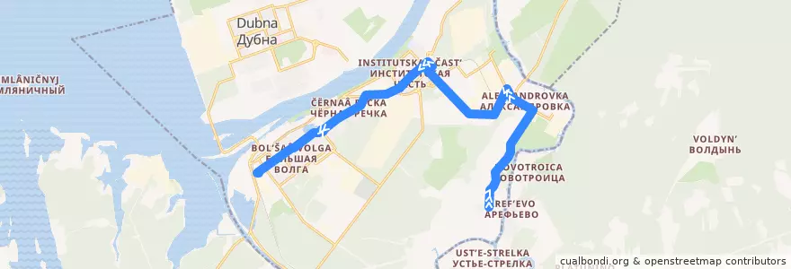 Mapa del recorrido Дубна 13 юркино- Большая Волга de la línea  en городской округ Дубна.