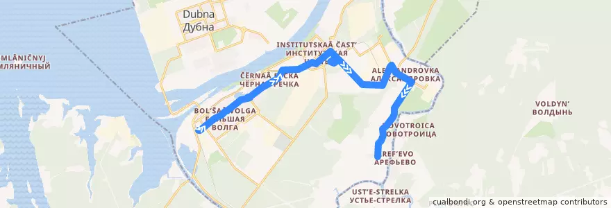 Mapa del recorrido Дубна 13 Большая Волга - юркино de la línea  en городской округ Дубна.