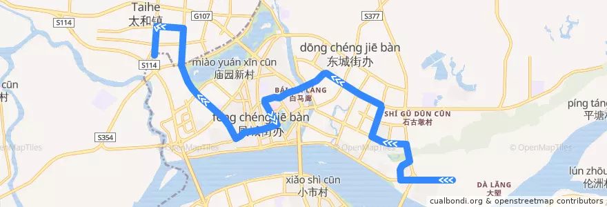 Mapa del recorrido 清远131路公交（城北客运站→碧桂园江与峸） de la línea  en 清城区 (Qingcheng).