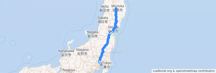Mapa del recorrido JR東北本線（下り） de la línea  en Japão.