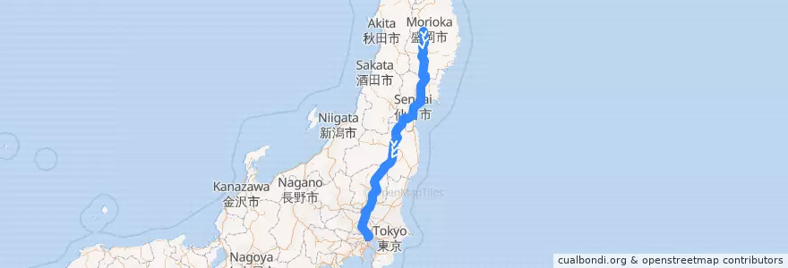 Mapa del recorrido JR東北本線（上り） de la línea  en Giappone.