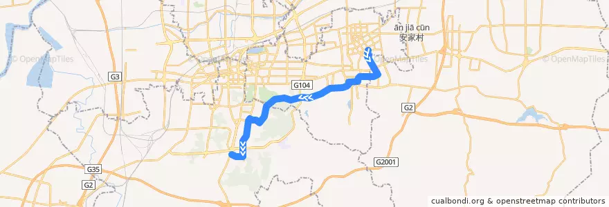 Mapa del recorrido T5颖秀路新泺大街—>领秀城西门 de la línea  en Jinan City.
