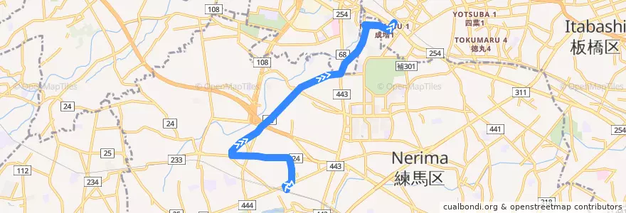 Mapa del recorrido 石02　石神井公園駅駅北口 => 成増駅南口 de la línea  en 練馬区.