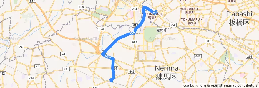 Mapa del recorrido 石02　成増駅南口 => 石神井公園駅北口 de la línea  en 練馬区.