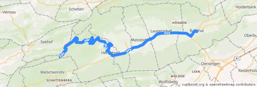 Mapa del recorrido Bus 131: Herbetswil, Hinterer Brandberg => Balsthal, Bahnhof de la línea  en Bezirk Thal.
