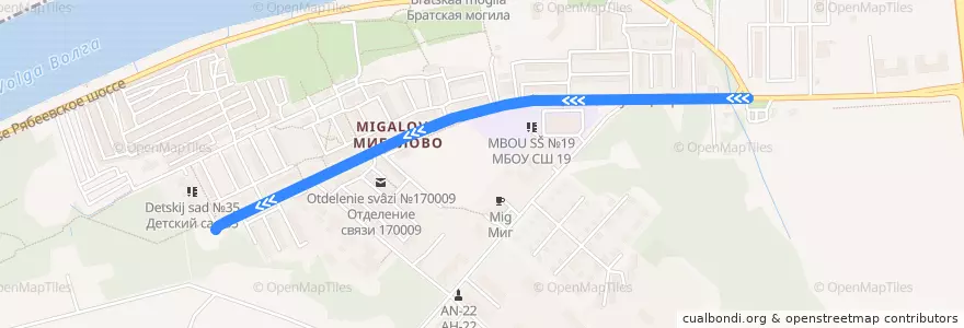 Mapa del recorrido Автобус 33: Мигалово — Глобус de la línea  en Tver.
