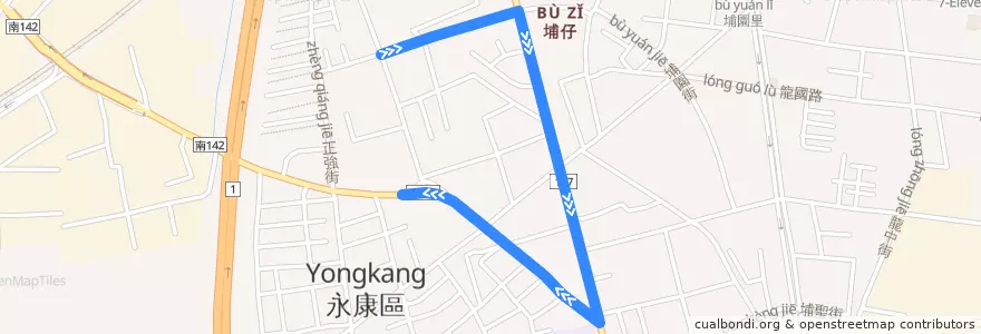 Mapa del recorrido 20路(繞駛永康國中_往程) de la línea  en Yongkang.