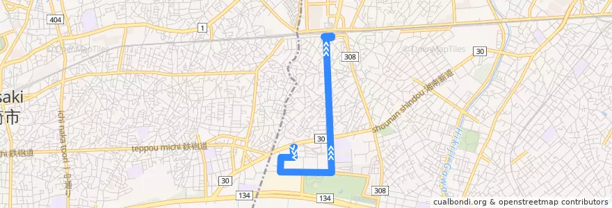 Mapa del recorrido 辻03:辻堂団地=>辻堂駅南口 de la línea  en 藤沢市.