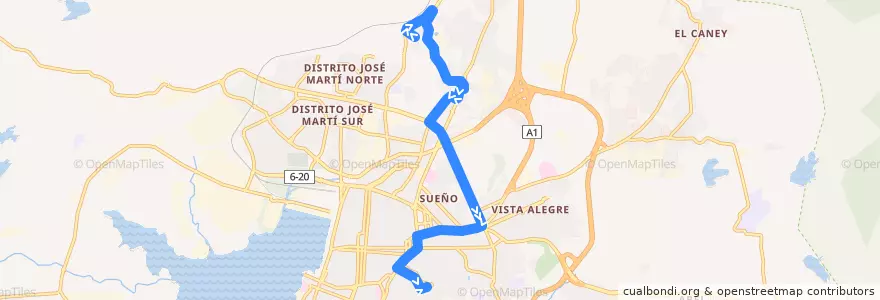 Mapa del recorrido Ruta A12. Petrocasa->Rpto. Flores de la línea  en Ciudad de Santiago de Cuba.