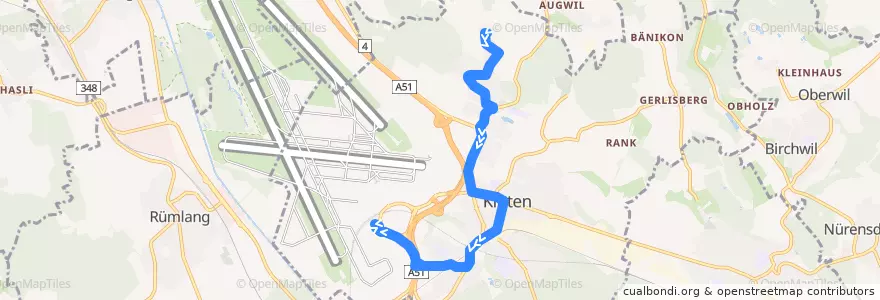 Mapa del recorrido Bus 732: Egetswil, Dorf -> Zürich Flughafen, Bahnhof de la línea  en Kloten.