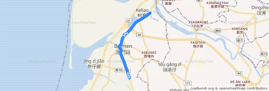 Mapa del recorrido 棕1(延駛北門國中_返程) de la línea  en 北門區.