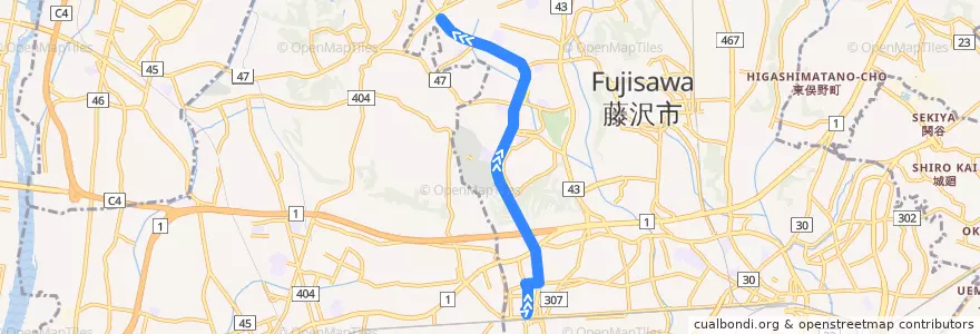 Mapa del recorrido 辻24:辻堂駅北口=>湘南ライフタウン de la línea  en 藤沢市.