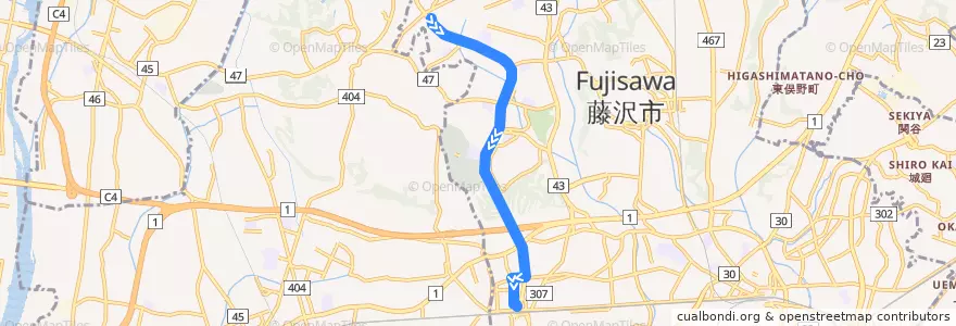 Mapa del recorrido 辻24:湘南ライフタウン=>辻堂駅北口 de la línea  en Фулзисава.