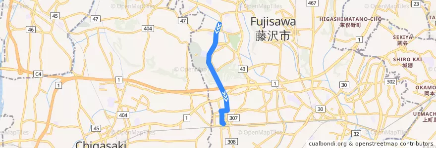 Mapa del recorrido 辻25:湘南ライフタウン=>辻堂駅北口 de la línea  en Фулзисава.