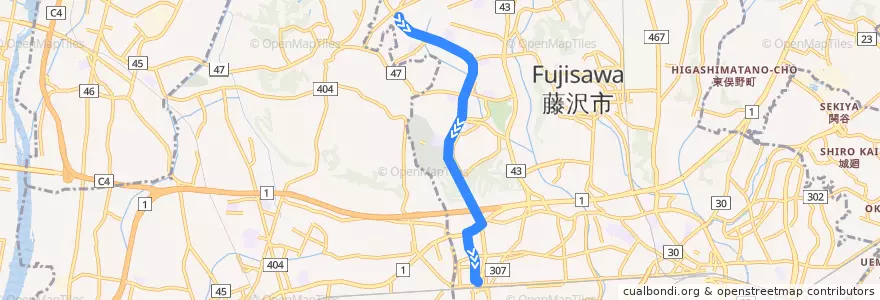 Mapa del recorrido 辻24:湘南ライフタウン=>辻堂駅北口（土曜休日のみ） de la línea  en 藤沢市.