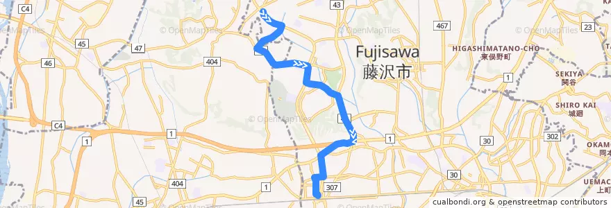 Mapa del recorrido 辻28:湘南ライフタウン=>辻堂駅北口 de la línea  en 神奈川縣.