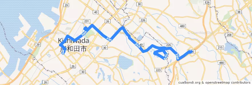 Mapa del recorrido 663: 岸和田駅前-和泉中央駅 de la línea  en Kishiwada.