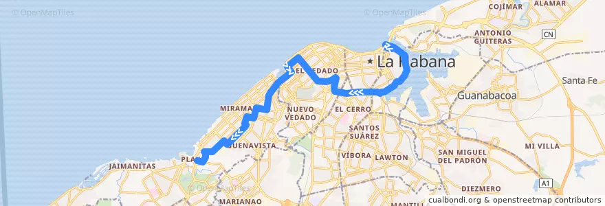Mapa del recorrido Ruta 8 Ave Puerto => Playa de la línea  en Havanna.