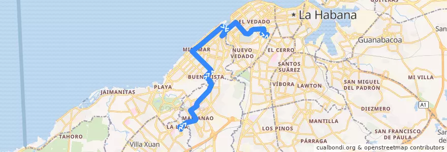 Mapa del recorrido Ruta A33 Lisa => Miramar - Omnibus Nacionales de la línea  en Havana.
