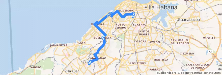 Mapa del recorrido Ruta A33 Ómnibus Nacionales - Lisa de la línea  en Havana.