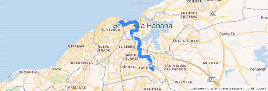Mapa del recorrido Ruta 23 Vedado =>Lawton de la línea  en Havanna.