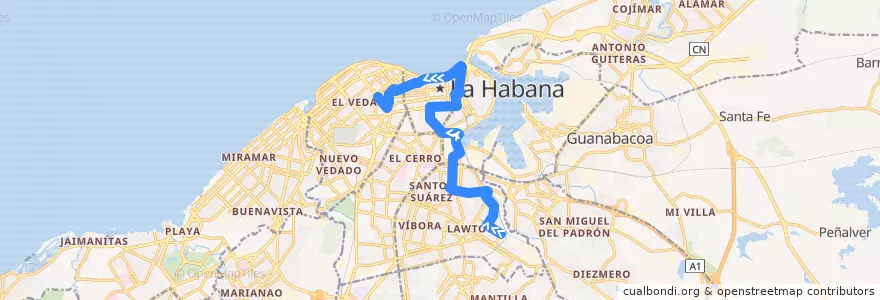 Mapa del recorrido Ruta 23 Lawton =>vedado de la línea  en La Havane.
