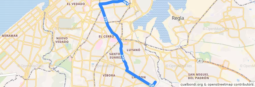 Mapa del recorrido Ruta 54 Parque el Curita => Lawton de la línea  en La Habana.