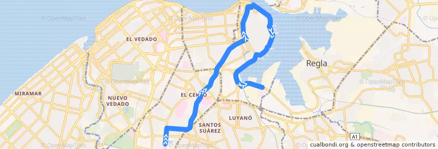 Mapa del recorrido Ruta A16 Palatino => Puerto de la línea  en La Habana.