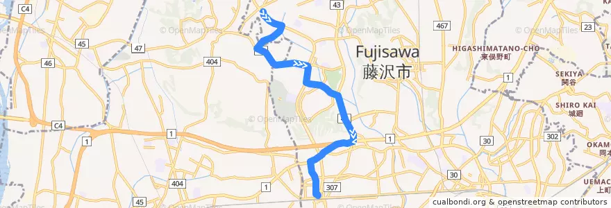 Mapa del recorrido 辻28:湘南ライフタウン=>辻堂駅北口（土休日） de la línea  en Präfektur Kanagawa.
