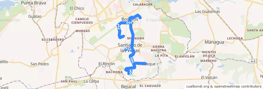 Mapa del recorrido Ruta 45 Santiagp => Cacahual => Lutgardita de la línea  en Boyeros.