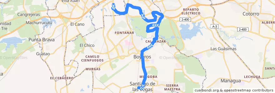 Mapa del recorrido Ruta 177 CUJAE => Capdevila =>Santiago de la línea  en Havana.