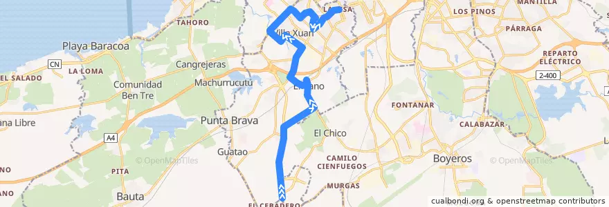 Mapa del recorrido Ruta 490 UCI=> La Lisa de la línea  en La Lisa.