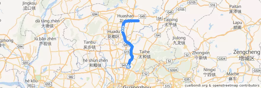 Mapa del recorrido 711路(地铁嘉禾望岗站总站-花都推广汽车站) de la línea  en Guangzhou City.