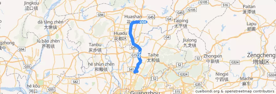 Mapa del recorrido 711路(花都推广汽车站-地铁嘉禾望岗站总站) de la línea  en Гуанчжоу.